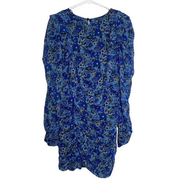 Zara Floral Ruched Mini Draped back Dress TRF Medium Blue bloggers flower - Picture 6 of 10
